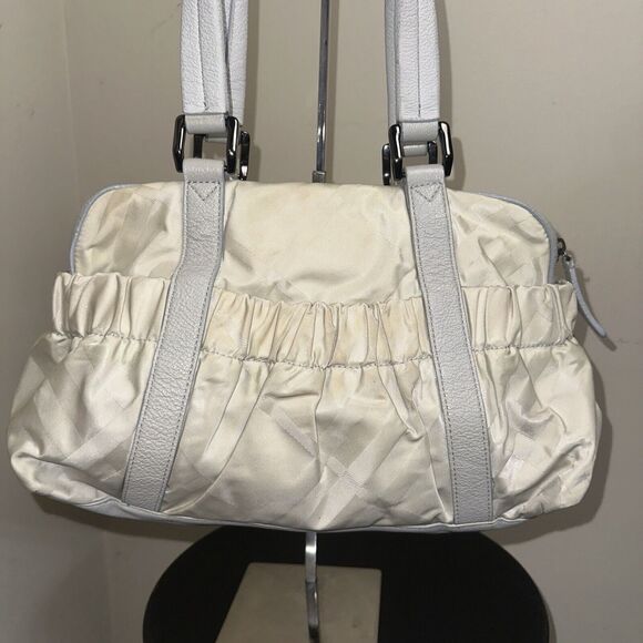 Authentic Burberry Nova Check Cream Nylon Silver Leather Handbag ShoulderSatchel - Picture 10 of 16